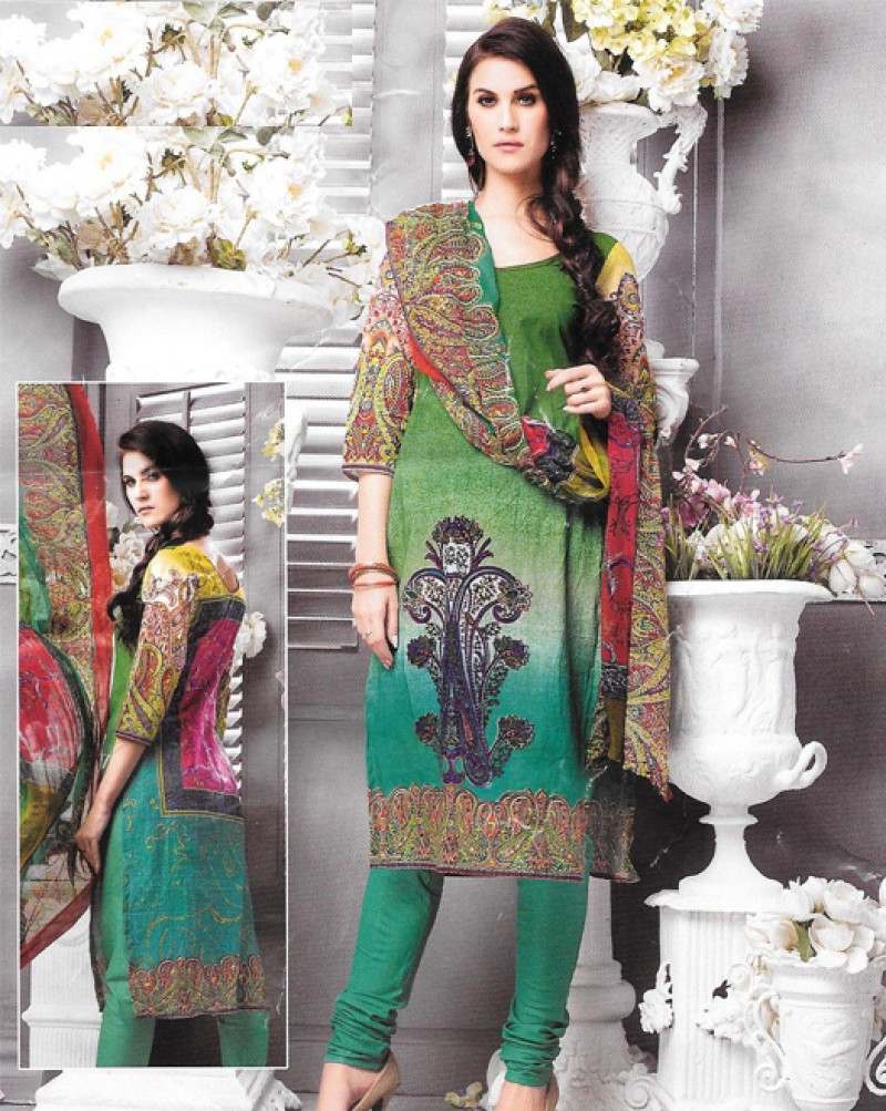 Green Printed Multi Color Cambric Cotton Suit