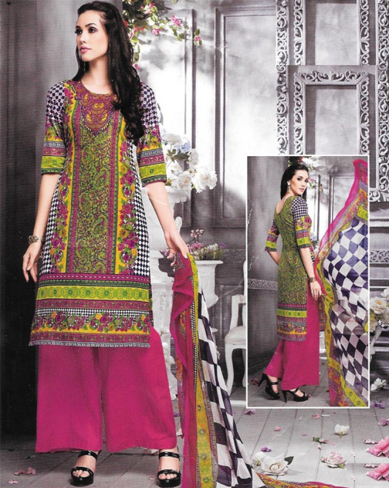 Pink Printed Multi Color Cambric Cotton Suit