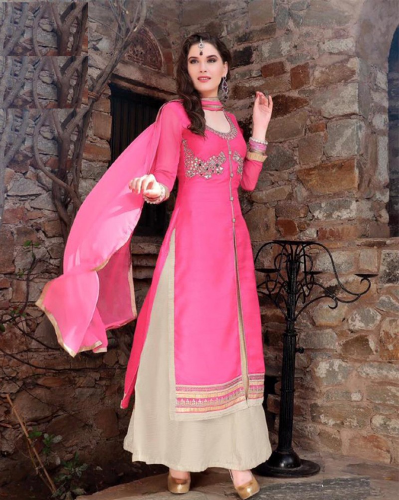 Pink & Off White Lehenga Party Wear Suit