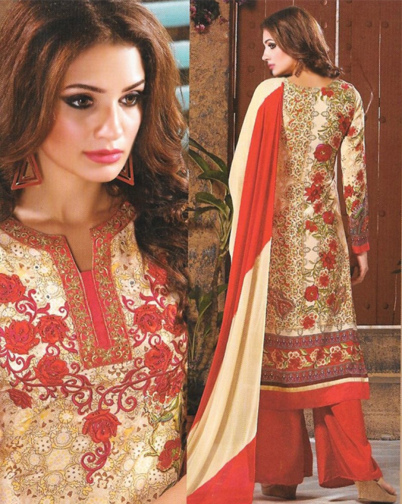 Yellow & Red Mix Georgette Designer Suit