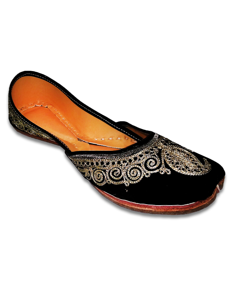 Black Golden Embroidered Casual Jutti