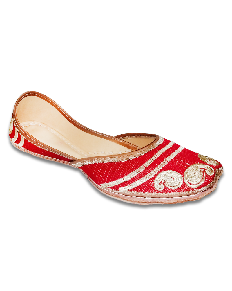 Red Golden Embroidered Casual Punjabi Jutti