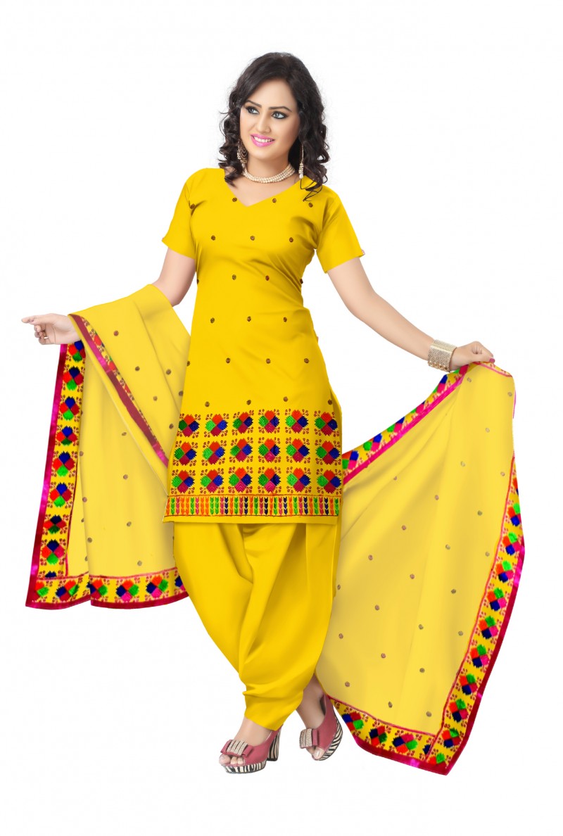 Yellow & blue phulkari salwar suits