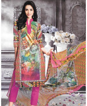 Multi Color Printed Pink Cambric Cotton Suit 