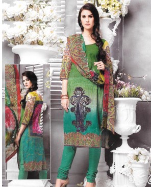 Green Printed Multi Color Cambric Cotton Suit