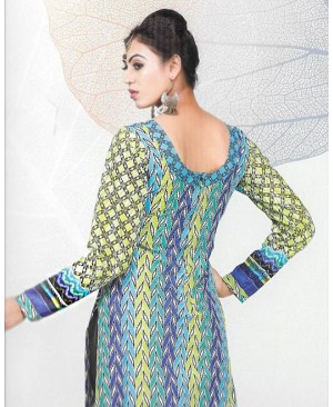Green And Blue Printed Cotton Suit