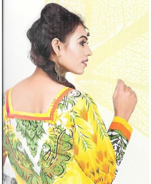 Yellow & Green Printed Cotton Suit
