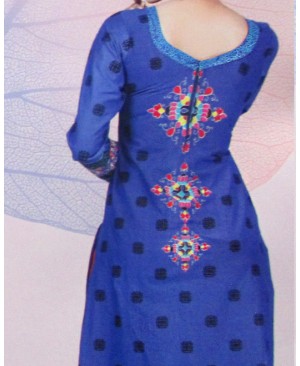 Blue & Maroon Printed Cotton Suit