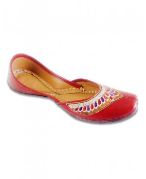 Red Multicolored Embroidered Casual Punjabi Jutti
