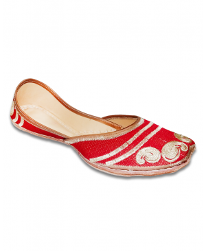 Red Golden Embroidered Casual Punjabi Jutti