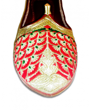 Red Golden Embroidered Handcrafted Punjabi Khusa