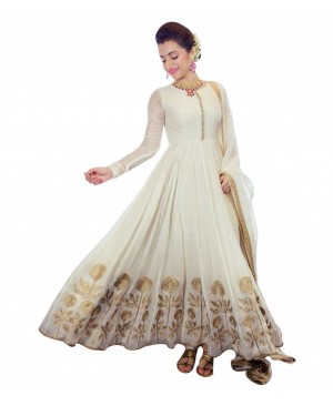 Off White with golden work anarkali suit 