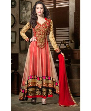 Red & golden designer Anarkali suit