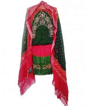 Red & Green Bhandhej Suit