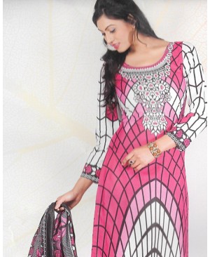 Pink & White Printed Cotton Suit