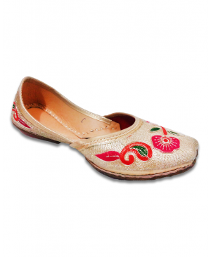 Golden Jutti with Flowered Embroidery