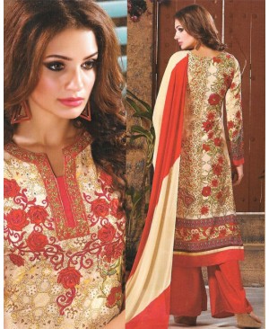 Yellow & Red Mix Georgette Designer Suit