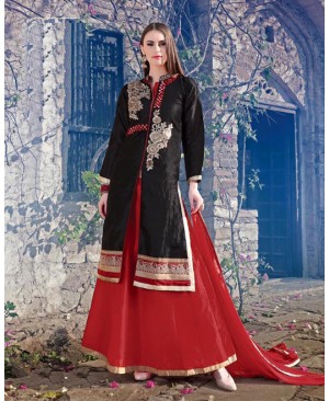Black & Red Off White Lehenga Party Wear Suit