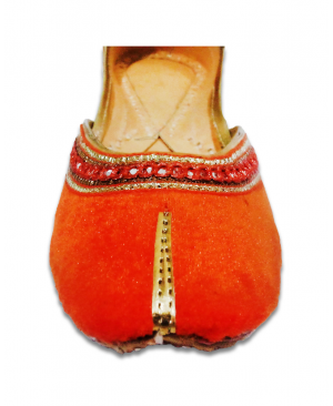 Orange Golden Velvet Casual Punjabi Jutti