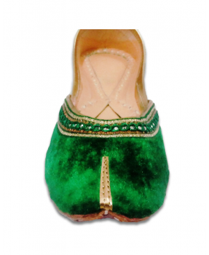 Green Golden Velvet Casual Punjabi Jutti