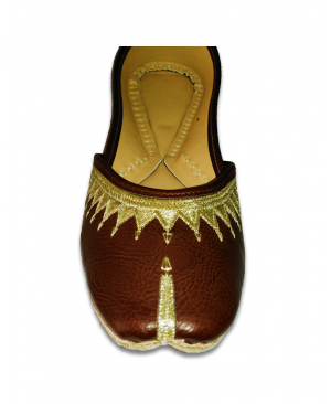 Dark Brown Golden Embroidered Casual Punjabi Jutti