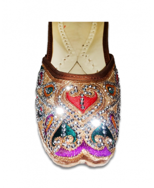 Multicolored Embroidery Golden Casual Jutti Beads & Pearls Handwork